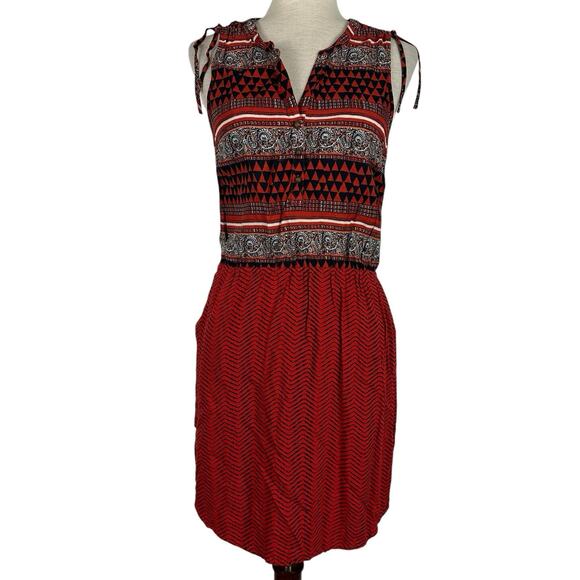 Lucky Brand Boho Dress Womens Small Orange Black Tribal Sleeveless Cotton Shift - Picture 1 of 13